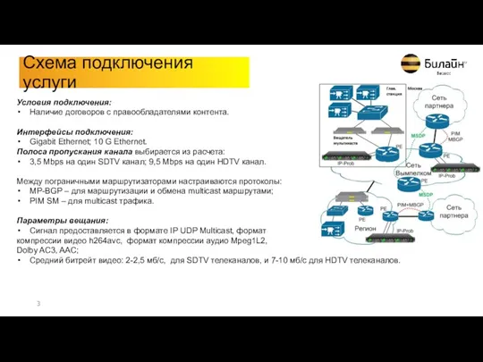 Условия подключения: Наличие договоров с правообладателями контента. Интерфейсы подключения: Gigabit Ethernet; 10