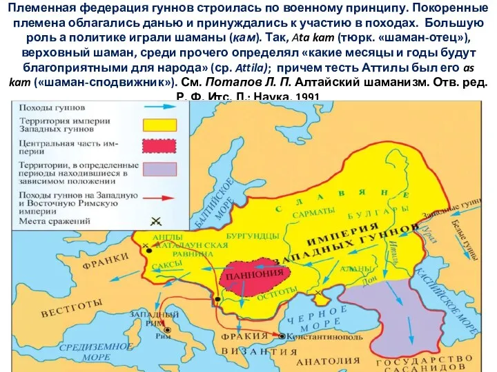 Племенная федерация гуннов строилась по военному принципу. Покоренные племена облагались данью и