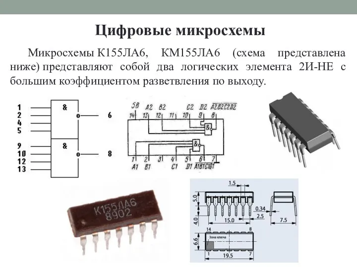 Цифровые микросхемы Микросхемы К155ЛА6, КМ155ЛА6 (схема представлена ниже) представляют собой два логических
