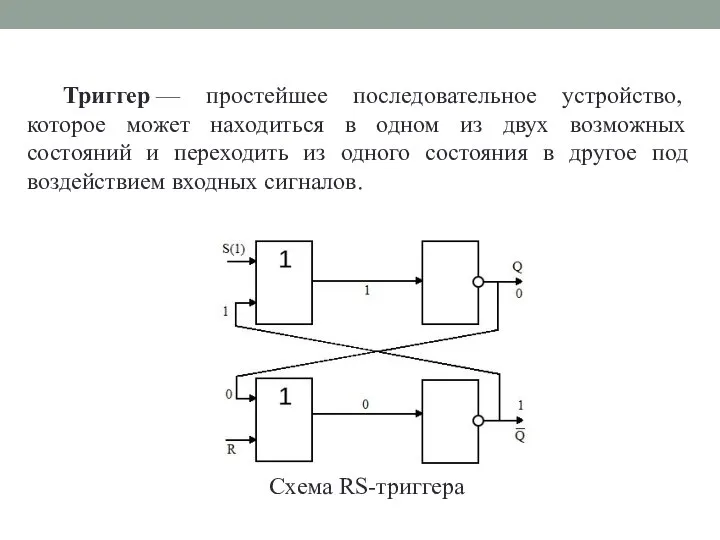 Триггер — простейшее последовательное устройство, которое может находиться в одном из двух