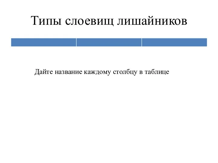 Типы слоевищ лишайников Дайте название каждому столбцу в таблице