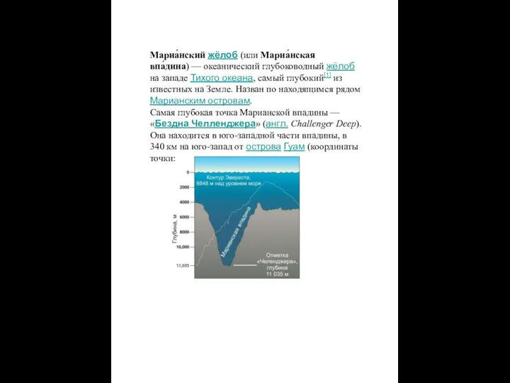 Мариа́нский жёлоб (или Мариа́нская впа́дина) — океанический глубоководный жёлоб на западе Тихого