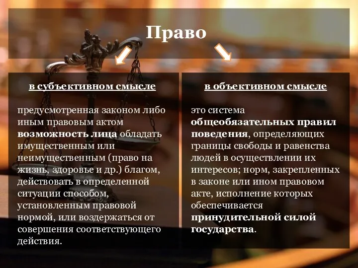 Право в субъективном смысле предусмотренная законом либо иным правовым актом возможность лица