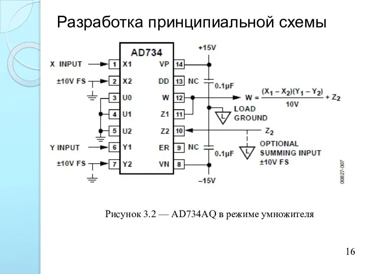 Разработка принципиальной схемы 16 Рисунок 3.2 — AD734AQ в режиме умножителя
