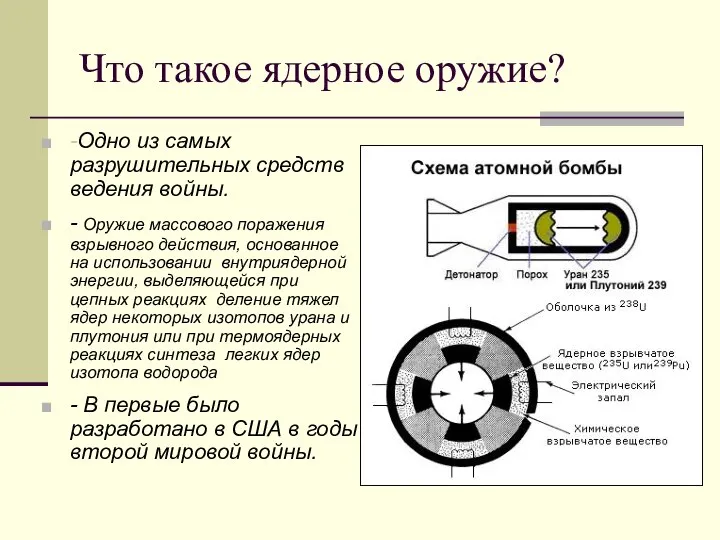 Что такое ядерное оружие? -Одно из самых разрушительных средств ведения войны. -