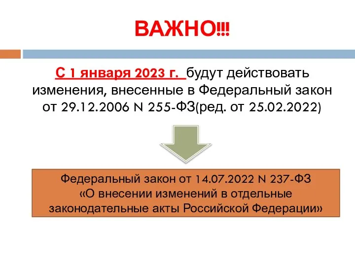 ВАЖНО!!! С 1 января 2023 г. будут действовать изменения, внесенные в Федеральный