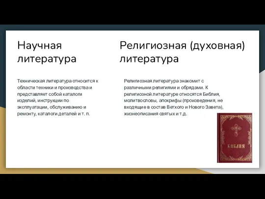 Научная литература Техническая литература относится к области техники и производства и представляет