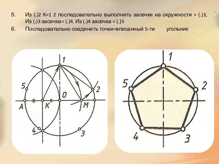 Из (.)2 R=1 2 последовательно выполнить засечки на окружности = (.)3, Из