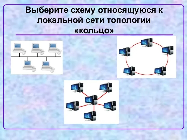 Выберите схему относящуюся к локальной сети топологии «кольцо»