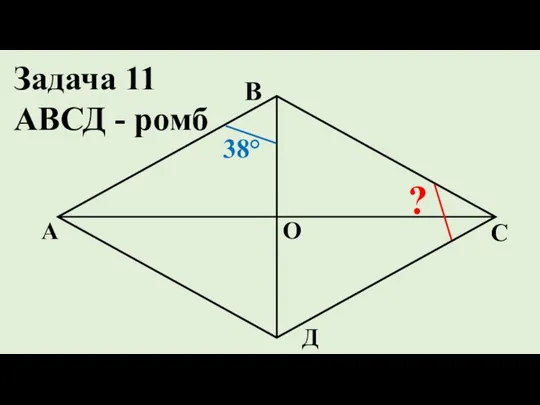 Д С В А ? О 38° Задача 11 АВСД - ромб