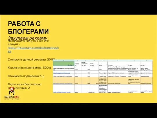 РАБОТА С БЛОГЕРАМИ Закупаем рекламу На продвижении у нас вот этот аккаунт