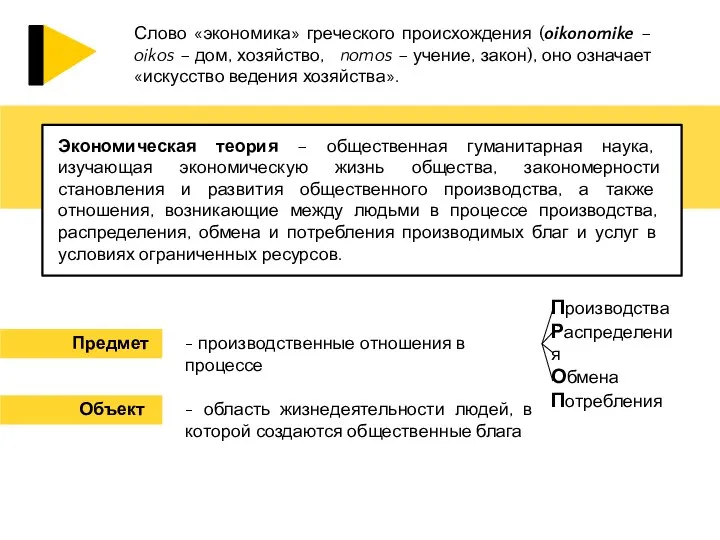 Слово «экономика» греческого происхождения (oikonomike – oikos – дом, хозяйство, nomos –