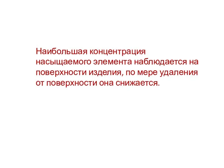 Наибольшая концентрация насыщаемого элемента наблюдается на поверхности изделия, по мере удаления от поверхности она снижается.