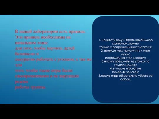 В нашей лаборатории есть правила. Эти правила необходимы на начальном этапе для