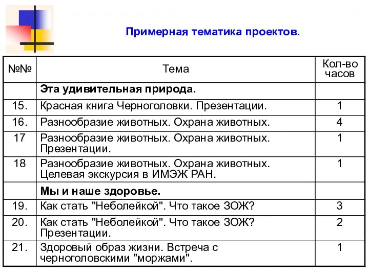 Примерная тематика проектов.