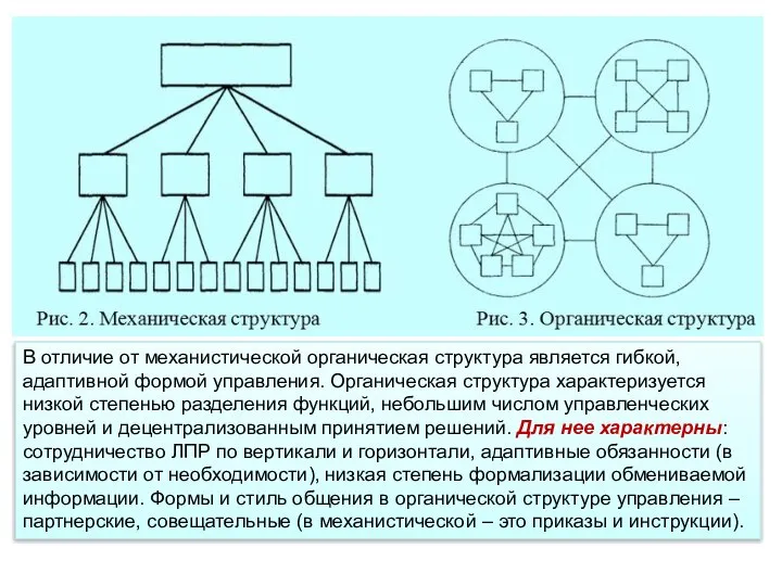 В отличие от механистической органическая структура является гибкой, адаптивной формой управления. Органическая