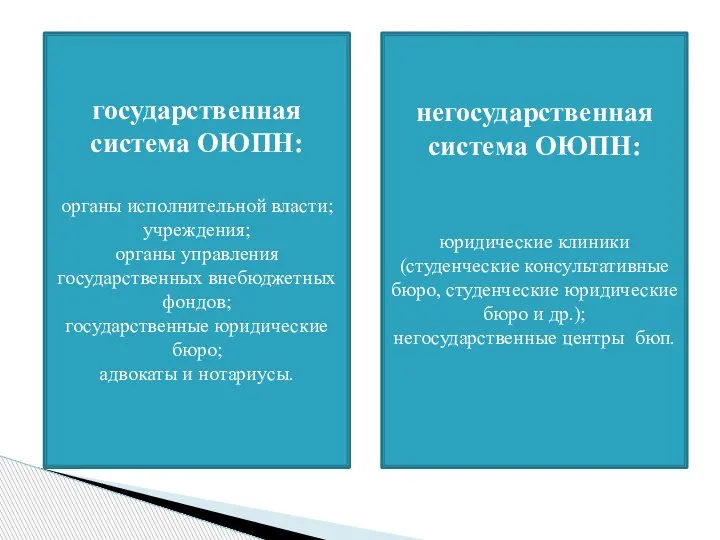 государственная система ОЮПН: органы исполнительной власти; учреждения; органы управления государственных внебюджетных фондов;