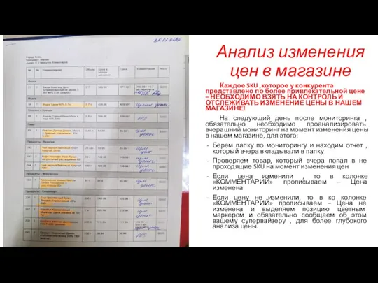 Анализ изменения цен в магазине Каждое SKU ,которое у конкурента представлено по