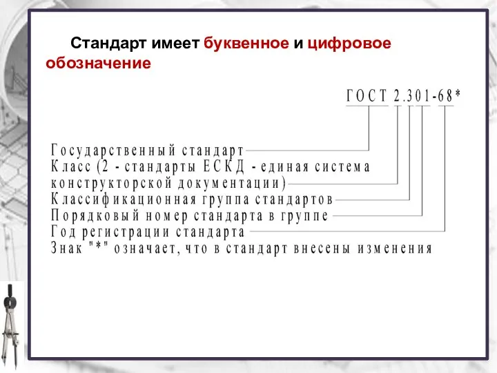 Стандарт имеет буквенное и цифровое обозначение