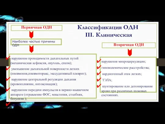 Классификация ОДН III. Клиническая Первичная ОДН Вторичная ОДН нарушение проходимости дыхательных путей