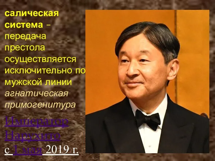 салическая система – передача престола осуществляется исключительно по мужской линии агнатическая примогенитура