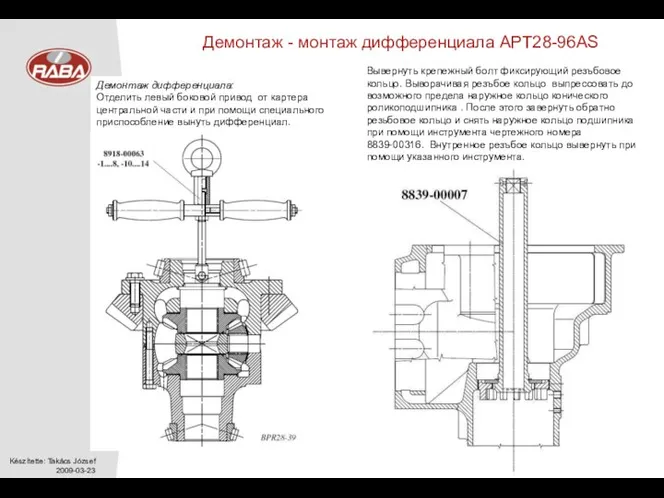 Демонтаж - монтаж дифференциала APT28-96AS Демонтаж дифференциала: Отделить левый боковой привод от