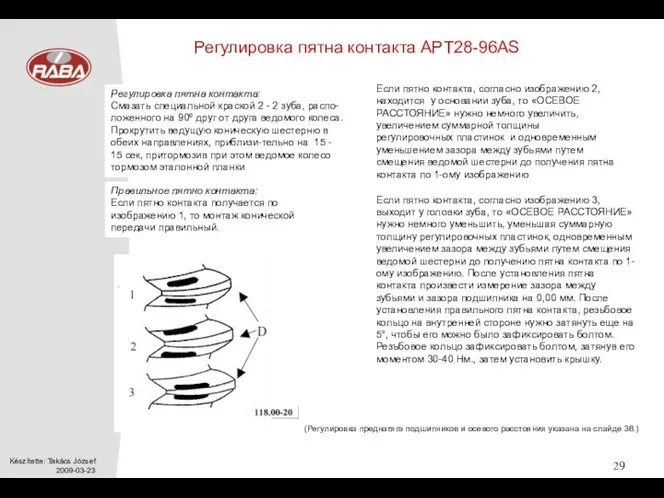 Регулировка пятна контакта APT28-96AS Регулировка пятна контакта: Смазать специальной краской 2 -