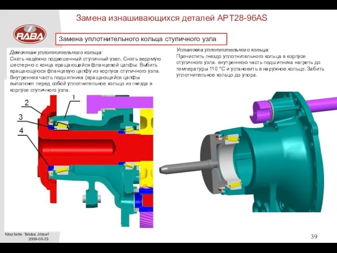 Замена изнашивающихся деталей APT28-96AS Замена уплотнительного кольца ступичного узла Установка уплотнительного кольца: