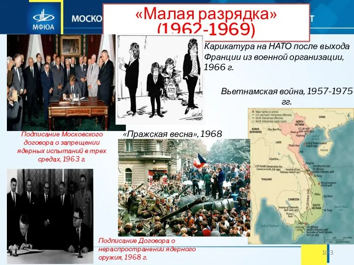 «Малая разрядка» (1962-1969) Подписание Московского договора о запрещении ядерных испытаний в трех