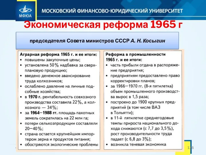 Экономическая реформа 1965 г председателя Совета министров СССР А. Н. Косыгин