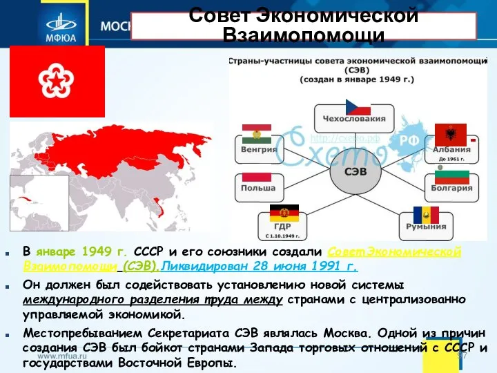 Совет Экономической Взаимопомощи В январе 1949 г. СССР и его союзники создали