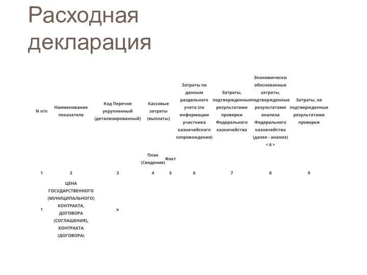 Расходная декларация .