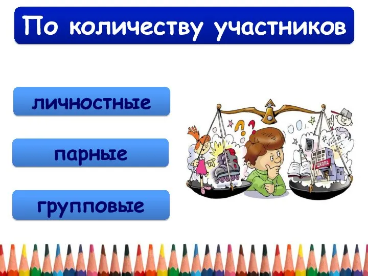 По количеству участников парные групповые личностные