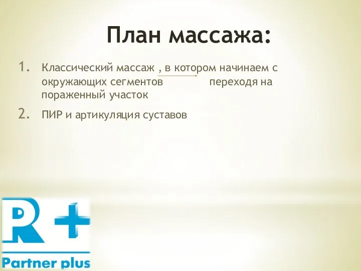 План массажа: Классический массаж , в котором начинаем с окружающих сегментов переходя