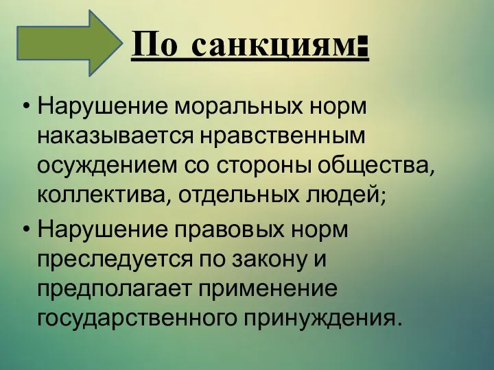 Нарушение моральных норм наказывается нравственным осуждением со стороны общества, коллектива, отдельных людей;