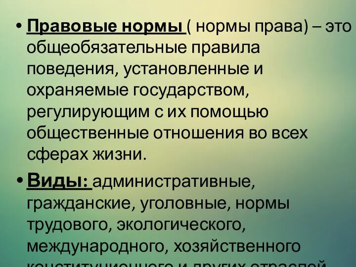 Правовые нормы ( нормы права) – это общеобязательные правила поведения, установленные и