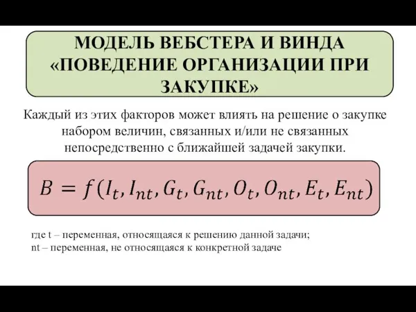 Каждый из этих факторов может влиять на решение о закупке набором величин,