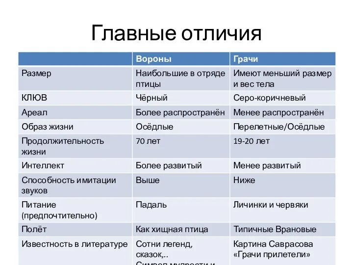 Главные отличия