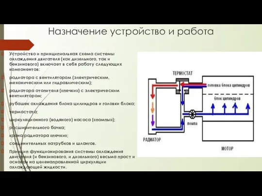 Назначение устройство и работа Устройство и принципиальная схема системы охлаждения двигателя (как