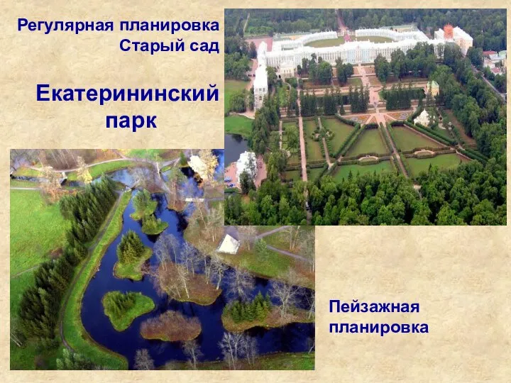 Екатерининский парк Пейзажная планировка Регулярная планировка Старый сад