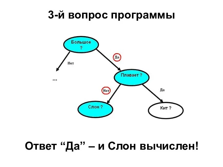 3-й вопрос программы Ответ “Да” – и Слон вычислен!