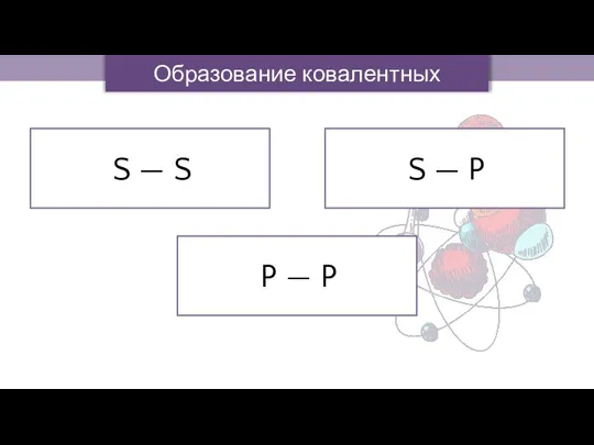 S — S S — P P — P Образование ковалентных связей