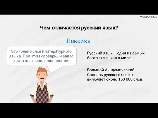 Чем отличается русский язык? Лексика Русский язык – один из самых богатых