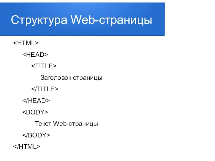 Структура Web-страницы Заголовок страницы Текст Web-страницы