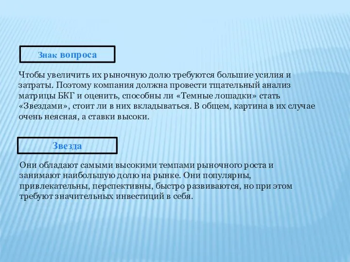 Чтобы увеличить их рыночную долю требуются большие усилия и затраты. Поэтому компания