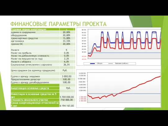 ФИНАНСОВЫЕ ПАРАМЕТРЫ ПРОЕКТА Оборот Валовая прибыль 14 000 000 12 000 000