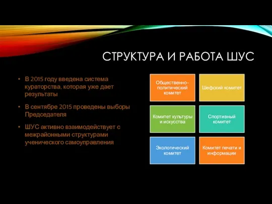 СТРУКТУРА И РАБОТА ШУС В 2015 году введена система кураторства, которая уже