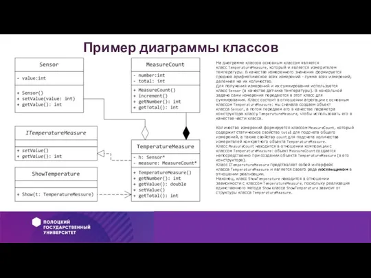 Пример диаграммы классов На диаграмме классов основным классом является класс TemperatureMeasure, который