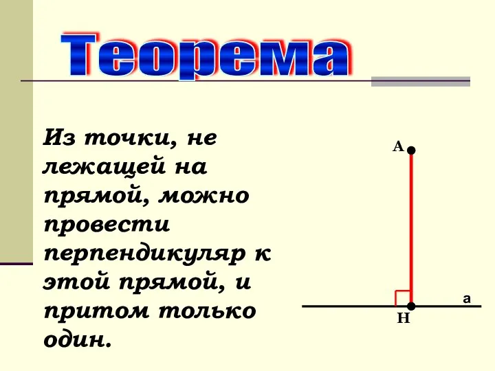 Теорема Из точки, не лежащей на прямой, можно провести перпендикуляр к этой