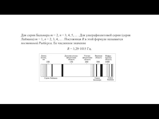 Для серии Бальмера m = 2, n = 3, 4, 5, ...